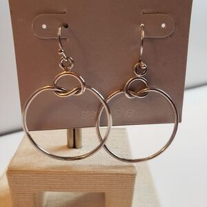 Silver-tone hanging circle earrings